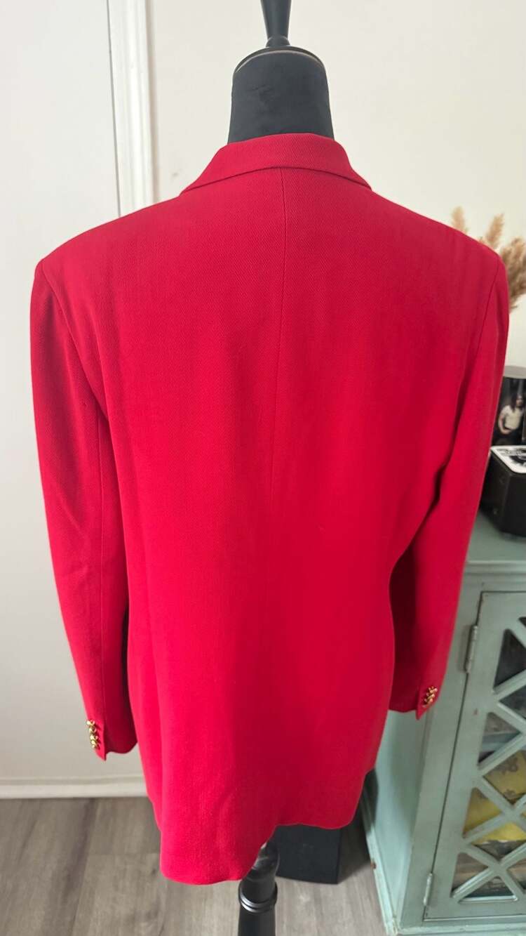 Lauren Ralph Lauren Vintage Red Worsted Wool Blazer with Gold Crest and Buttons - Picture 5 of 10
